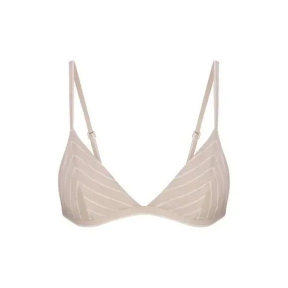 SKIMS Cotton Poplin Triangle Bralette Stone Stripe Size Large NWT - Picture 3 of 8